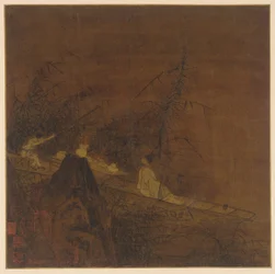 Scène fluviale : un bateau parmi les bambous sauvages, dynastie Ming, 1368-1644