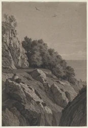 Falaise rocheuse sur une côte, vers 1850-1860