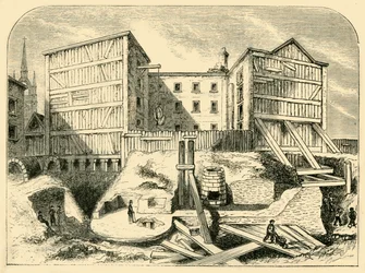 Vestiges romains trouvés à Billingsgate, vers 1872