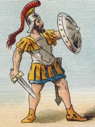Soldat romain. Gravure dans « Alphabet de ma petite fille ». Bernardin-Bechet et Fils, libraires-éditeurs, Paris, vers 1895