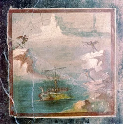 Peinture murale romaine, Ulysse et les Sirènes, Pompéi, 1er siècle