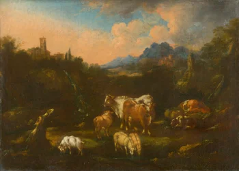 Paysage romantique avec troupeau