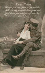 Carte postale romantique avec un soldat et sa bien-aimée, vers 1914-18