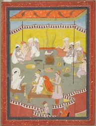 Couple royal distribuant des repas, 1700s