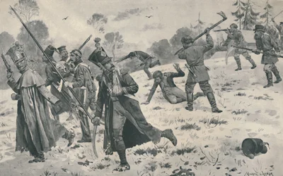 Paysans russes attaquant des traînards français, 1812, 1896