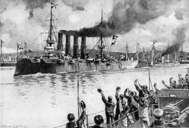 Croiseur russe en route pour la bataille de Chemulpo, guerre russo-japonaise, 1904-1905