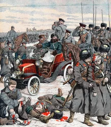 Général russe dirigeant la campagne depuis sa voiture, guerre russo-japonaise, 1904