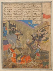 Rustam combat Sava, Folio du Shahnama Livre des Rois, 15e siècle