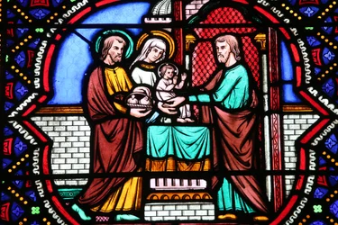 Église du Sacré-Cœur. Vitrail. La Présentation de Jésus au Temple, 20160604, Moulins, France
