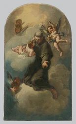 Saint Antoine sur un nuage entouré d