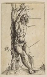 Saint Sébastien attaché à un arbre copie inversée