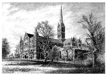 Cathédrale de Salisbury, vue du sud-ouest, 1895