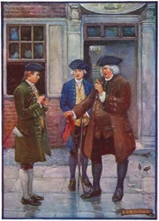 Samuel Johnson, homme de lettres anglais, parlant à Oliver Goldsmith, auteur anglais, vers 1755-1774
