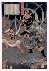 Samouraï combattant des singes, 19e siècle