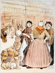 Scène au marché de fruits et légumes de Covent Garden, Londres, début du XXe siècle