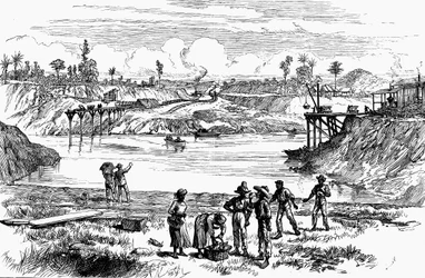 Scène de la tentative de Lesseps de creuser le canal de Panama, 1888