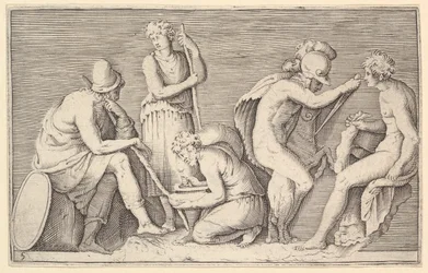 Scène de Sacrifice avec Guerrier Tuant un Bélier et Quatre Autres Figures