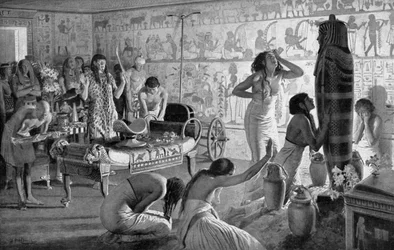 Scène de deuil au temple funéraire de Toutankhamon, Égypte, 1325 av. J.-C.