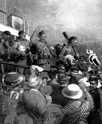 Highlanders écossais de la Force expéditionnaire britannique à Boulogne, France, Première Guerre mondiale, 1914