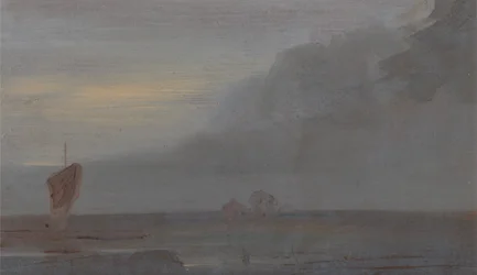 Paysage marin avec bateaux : Soirée, vers 1815
