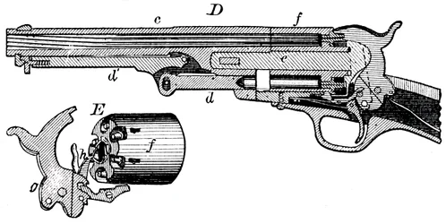 Vue en coupe du revolver Colt, vers 1880