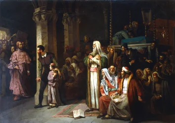 Service à la synagogue pendant la lecture de la Torah