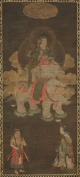Triade de Shakyamuni : Bouddha assisté par Manjushri et Samantabhadra Bodhisattva avec éléphant, fin 1er siècle