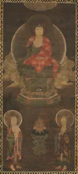 Triade de Shakyamuni : Bouddha assisté de Manjushri et Samantabhadra Bouddha, fin des années 1300