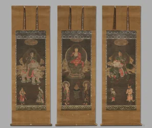 Triade de Shakyamuni : Bouddha assisté par Manjushri et Samantabhadra, fin des années 1300