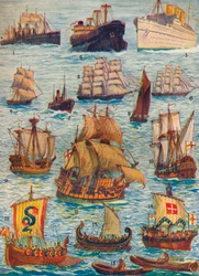 Navires de divers types et de plusieurs siècles, vers 1934