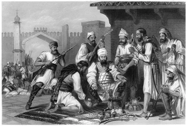 Troupes sikhs partageant le butin pris aux mutins, 1857, c1860