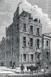 Maison de Sir Isaac Newton au coin des rues Orange et St Martins, Londres, vers 1880