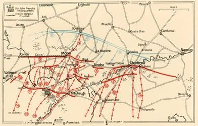 Croquis des principales opérations près de Mons et Charleroi, vers 1914, vers 1920