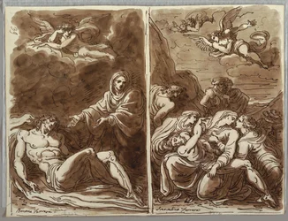 Folio de carnet de croquis, Lamentation sur le corps