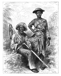 Chasseur de serpents et fille au charbon, Martinique, vers 1890