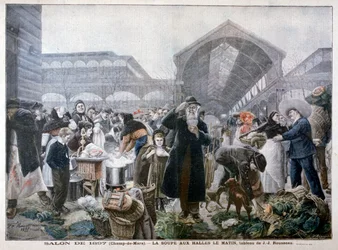Stand de soupe au marché des Halles le matin, 1897
