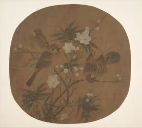 Moineaux, fleurs de prunier et bambou, fin du XIIe siècle
