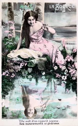Printemps, carte postale française vintage, vers 1900