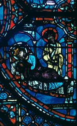 Saint Jacques apparaît à Charlemagne dans un rêve, vitrail, cathédrale de Chartres, France, vers 1225