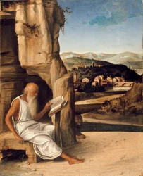 Saint Jérôme lisant dans un paysage