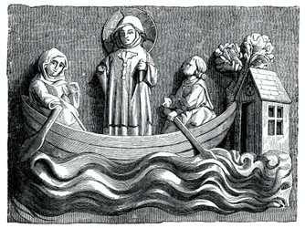 Saint Julien et Sainte Basilissa, sa femme, transportant le Christ dans leur bateau, 13ème siècle 1870