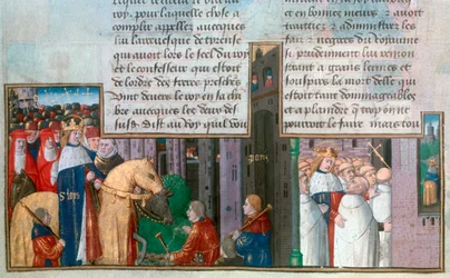 Saint Louis retourne à Paris, et Saint Louis parmi les prêtres, milieu du XIIIe siècle, XVe siècle