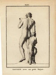 Statue de Bacchus, le dieu romain du vin, nu avec un satyre