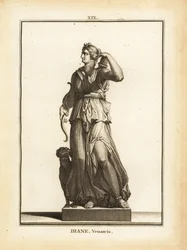 Statue de Diane Venatrix, déesse romaine de la chasse, avec arc, flèche et carquois