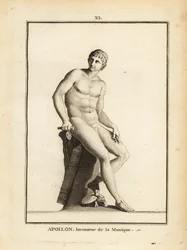 Statue du dieu romain Apollon, inventeur de la musique, assis nu