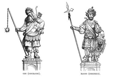 Statues de Gog Gogmagog et Magog Corineus, 1886