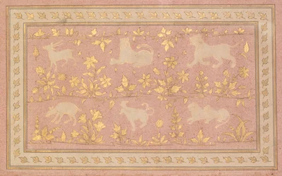 Scènes pochoirées de lion et de gazelle, vers 1710