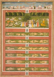 Scènes pochoirées de lion et de gazelle verso, vers 1710