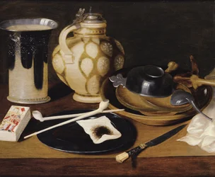 Nature morte avec une pipe, un roi de carreau, un couteau et un pichet