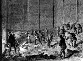 Stockage de glace dans des hangars isolés à Charless Ice Store, Chelsea, Londres, 1861